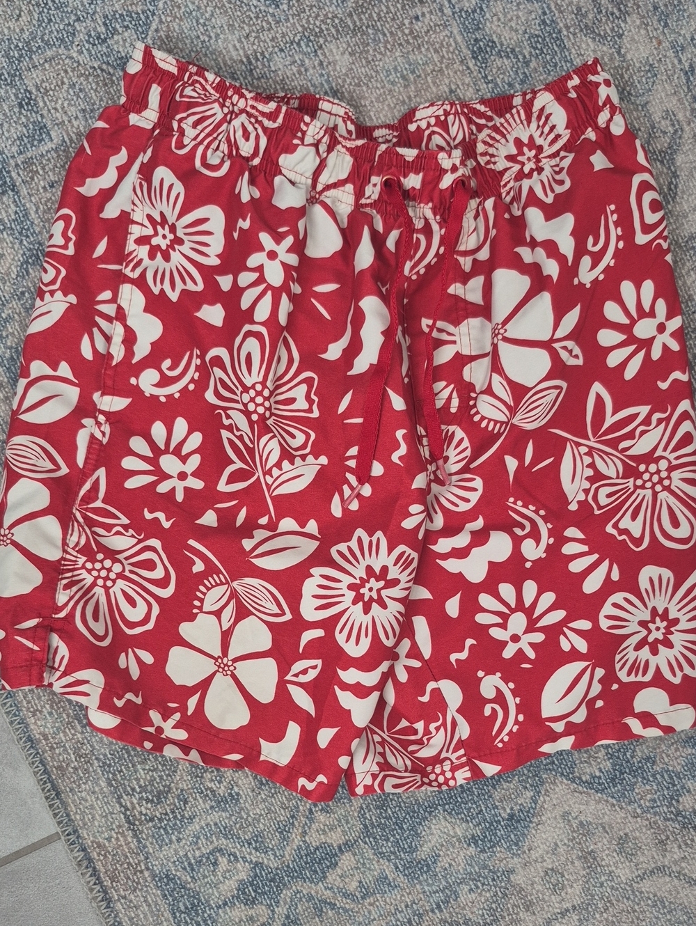 Old Navy Red Floral Drawstring Bermuda Shorts